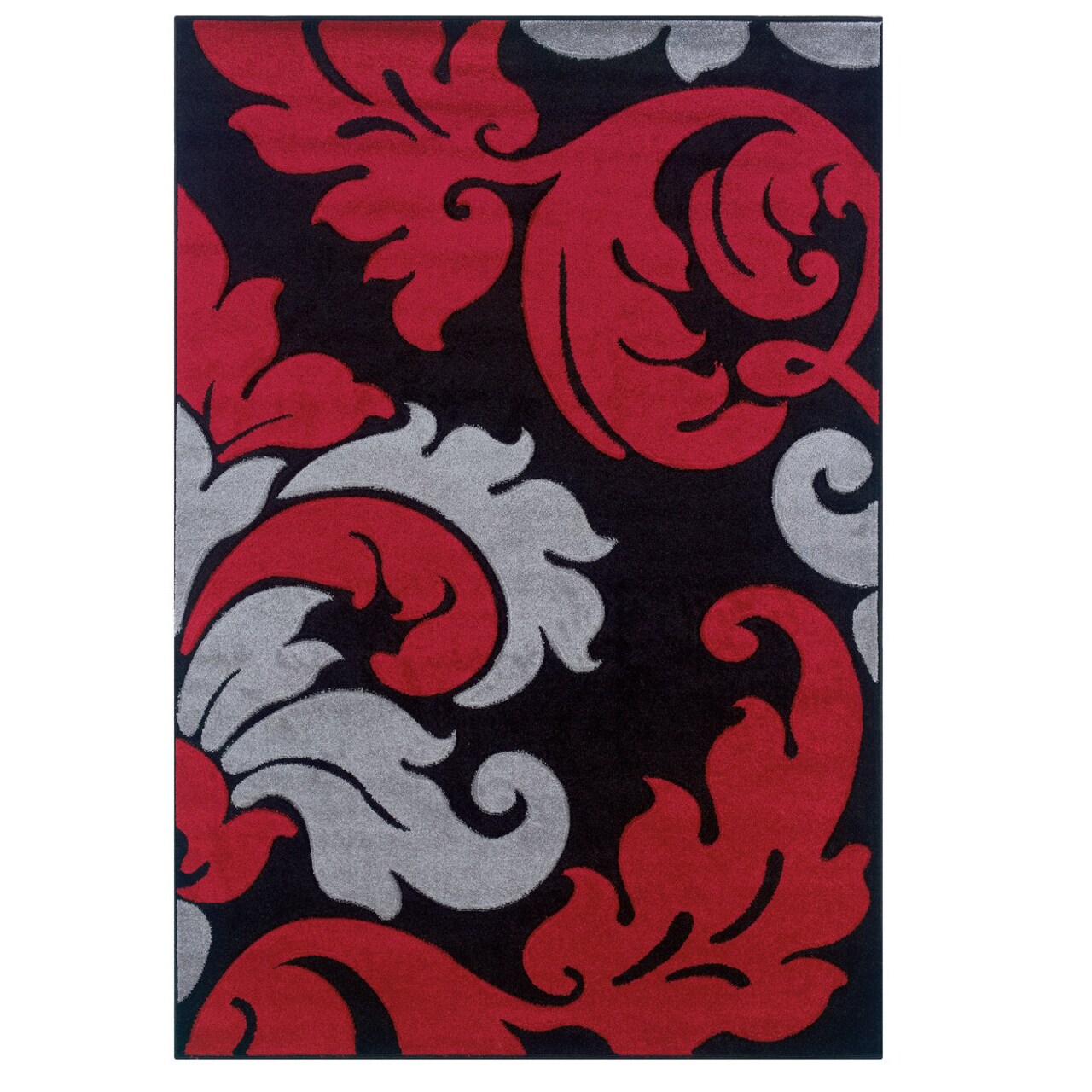Corfu Damask Area Rug 5X7.7 Black Red Floral Power Loomed Turkish Heat Set
